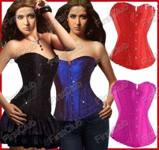 Satin Sparkly Crystals Corset Bustiers Top 4 Colors Selectable   L(12 