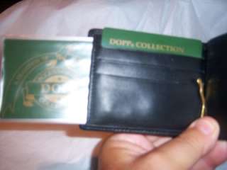 Mens black Leather Dopp Gold Moneyclip Wallet,  