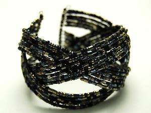 BLACK CUFF WITH SEED BEADS BRACELET  
