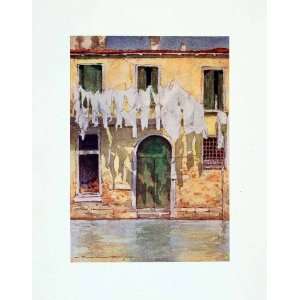  1912 Color Print Laundry Canal Door Home Building Venice 
