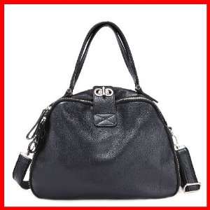   Shoulder Bag Handbag Satchel Bowling Style Twist Lock Black 1170132