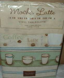 COFFEE CUPS TABLECLOTH~LATTE~CAFE~MOCHA~52 X 70 OBLONG  