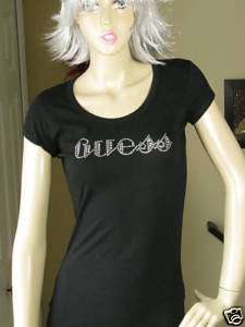 GUESS Black Steffie Logo Tee w/Crystals NWT  
