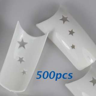 500pcs Hollow Stars Style French Half Nail Tips White  