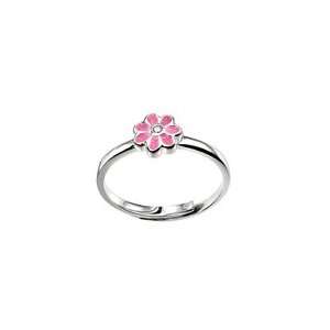  Childrens Jewelry   Diamond Pink Enamel Flower Adjustable 