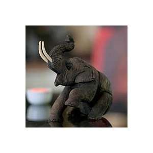  NOVICA Teak sculpture, Happy Elephant