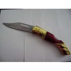  Red Gold Tone Stainless Steel Blade Folding Knife: Kitchen 