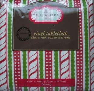 52 X 70 Oblong Candy Cane Vinyl Christmas Tablecloth  