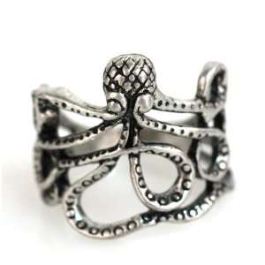  Girly Antiqued Silver Weird Octopus Fashion Ring Size 7 Jewelry