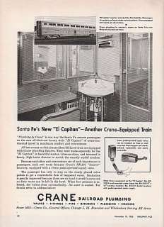 1956 Crane RR Plumbing Ad Santa Fe Railway El Capitan  