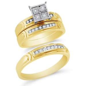 : Size 5   10K Yellow Gold Diamond Mens and Ladies Couple His & Hers 