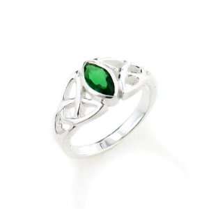  Sterling Silver Scottish Celtic Knot Emerald Green CZ Ring 