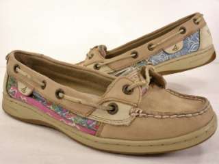 WOMENS SPERRY TOP SIDER SZ 7 M BROWN LEATHER FLORAL DECK BOAT SHOES 