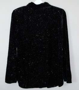 Susan Graver Velvet Sparkle Dot Button Front Big Shirt MEDIUM BLACK 