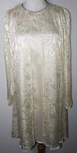   UNGER Champagne Rhinestone Sheer Silk Special Occasion Dress 8  