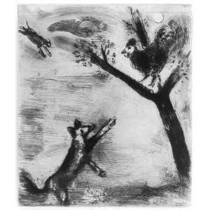  Chanticleer,Fox trying to reach rooster in tree,Chagall 