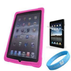  Silicone Skin Pink Case for Apple iPad + Anti Glare Screen 