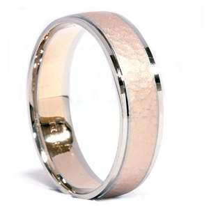  SALE! Mens 14 Karat White Yellow Gold 6MM Hammered Wedding Ring 