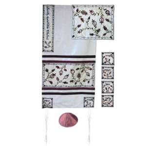  Yair Emanuel Embroidered Raw Silk Tallit Prayer Shawl Set 