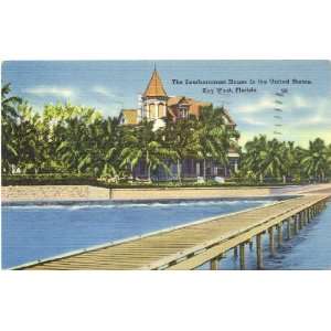 1940s Vintage Postcard   The Southernmost House in the United States 