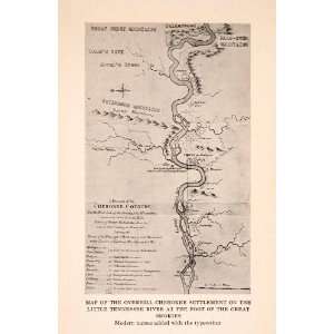  1927 Print Map Overhill Cherokee Settlement Little Tennessee 