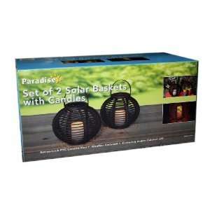 Set of 2 Solar Baskets lantern w/LED Candles indoor/outdoor Her Gift 