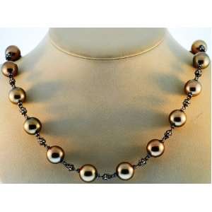  18kt Black Gold Diamond and Chocolate Pearl Necklace 