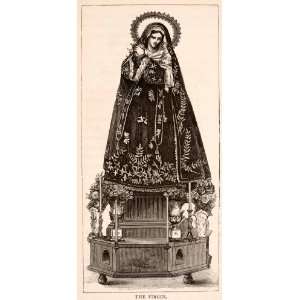  1875 Woodcut Virgin Mary Sculpture Christian Symbol 