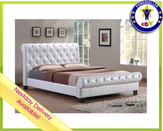 Chesterfield King Size White Faux Leather Bed FF31  