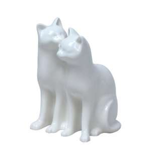   Glazed Porcelain Sitting Cats One Sniffs the Other: Home & Kitchen