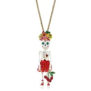   Betsey Johnson Rio Large Skull Girl Pendant Long Necklace: Jewelry