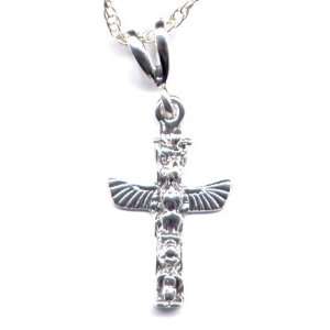 Totem Pole Pendant 18 Chain Necklace Sterling Silver Jewelry Gift 
