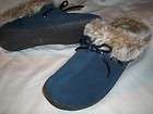 Clarks Suede Eyelet Bow Clog Slippers w/Faux Fur Lining Womens 8 M 