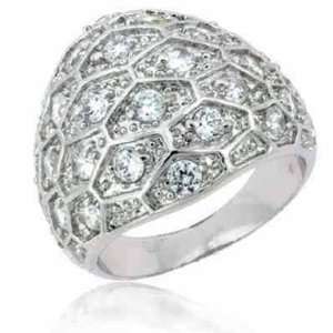    Sterling Silver Simulated Diamond CZ Honeycomb Ring: Jewelry
