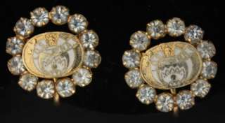 Los of NA Shriner Earrings Vintage Rhinestones Screwbac  