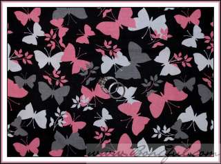 BOOAK Fabric Pink Gray B&W Black White Butterfly Breast Cancer Cotton 