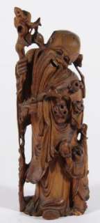 Shou Xing Chinese God of Longevity Ornate Teak Carving 11.25x4x3 