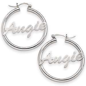  Sterling Silver Medium Name Hoops   Personalized Jewelry Jewelry