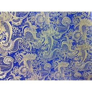   Blue/gold Paisley Metallic Brocade By the Yard Arts, Crafts & Sewing
