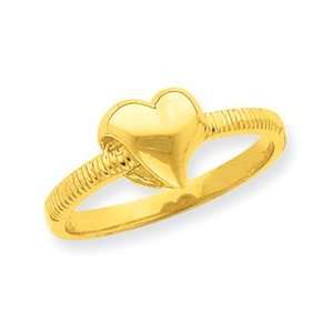  14K Solid Heart with Ridge Side Band Ring Jewelry