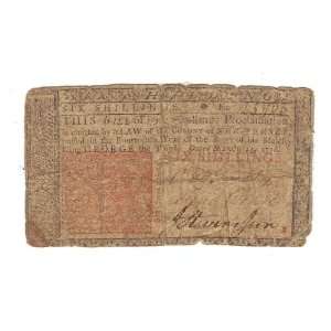    New Jersey Colonial Currency 1776 6 Shilling Note 