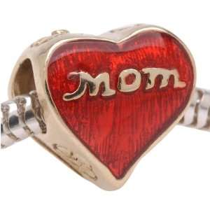  22K Gold Plated Large Hole Bead Mom On A Red Heart With 