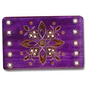  Wooden Box, 5064, Traditional Polish Handcraft, Purple with Hearts 