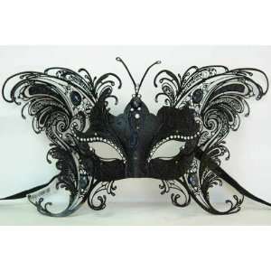  Black Deluxe Venetian Butterfly Metal Half Mask
