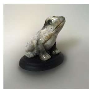  Carved Semi Precious Mineral Frog Totem on Soapstone base 