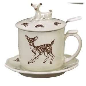  Andrea by Sadek Covered Tea Coffee Mug Woodland Deer Fawn 