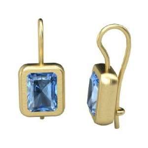  Dream Earrings, Emerald Cut Blue Topaz 14K Yellow Gold 
