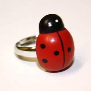   plated base Kitsch Wooden Lady Bird Ring (Adjustable low nickel ring