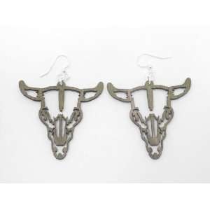  Tan Steer Skull Wooden Earrings GTJ Jewelry