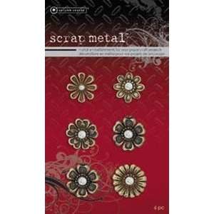  Scrapmetal Embellishments: Gold Flower Clear Center: Home 